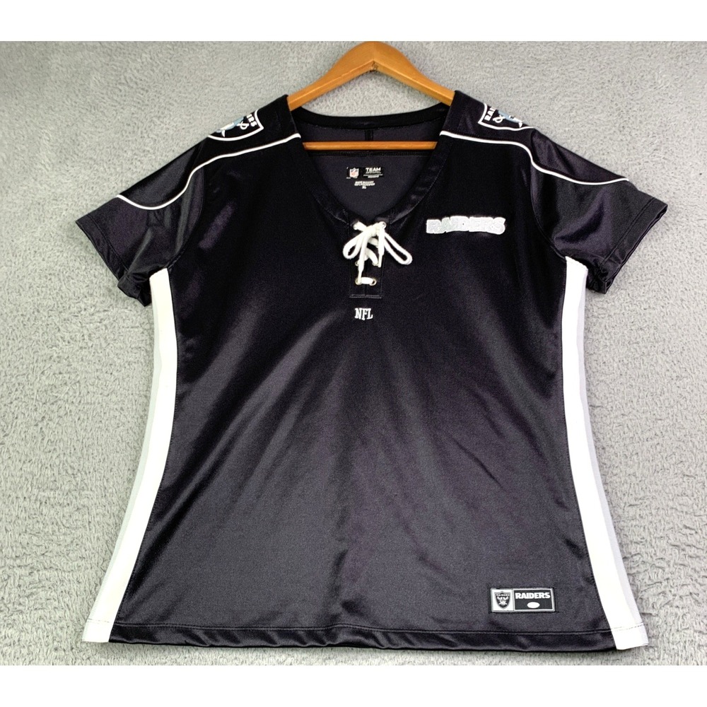 Oakland Raiders NFL Team Apparel Top Womens Fits Large Black White